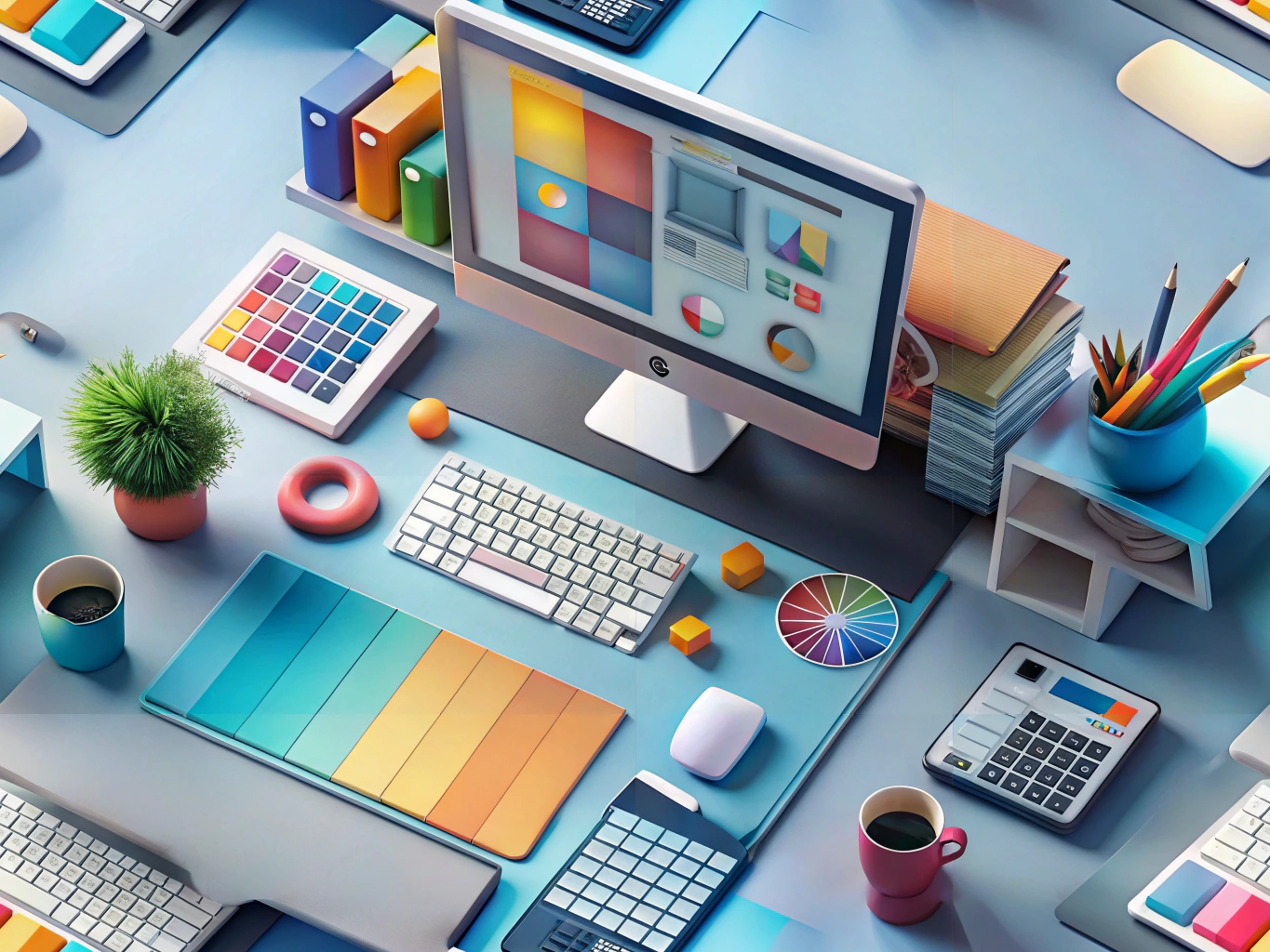 Modern workspace with AI graphic design tools for fashion brands
