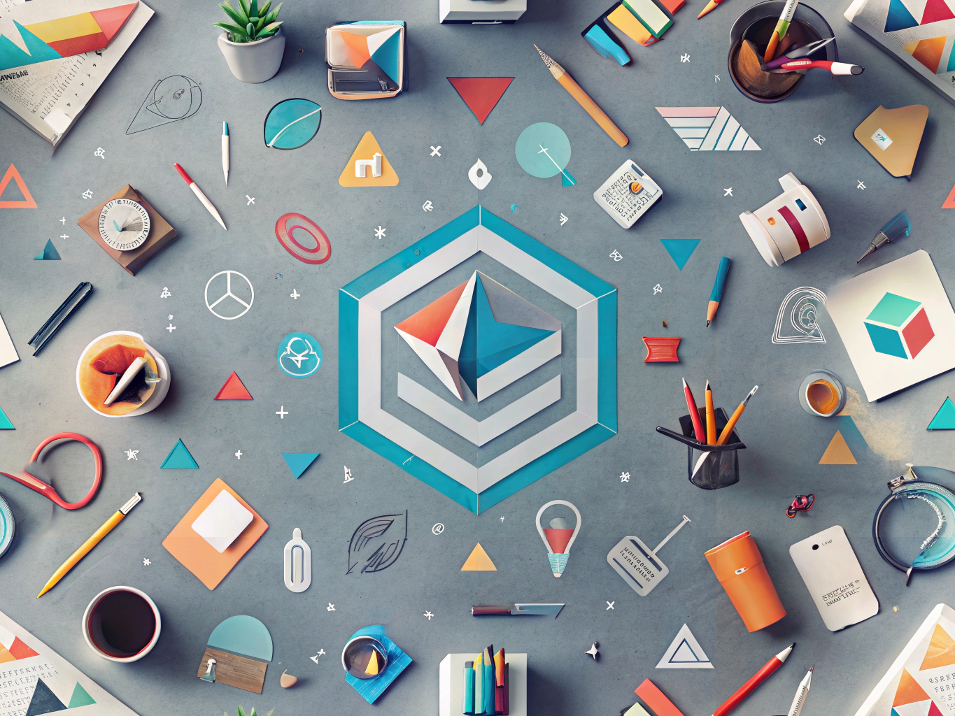 Creative workspace with design tools and logo sketches for business branding