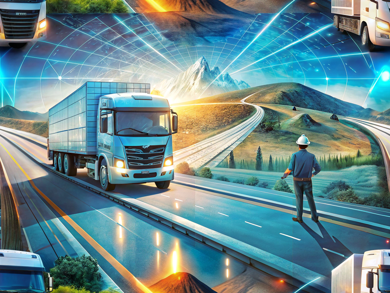 Truck driver using augmented reality technology on the road