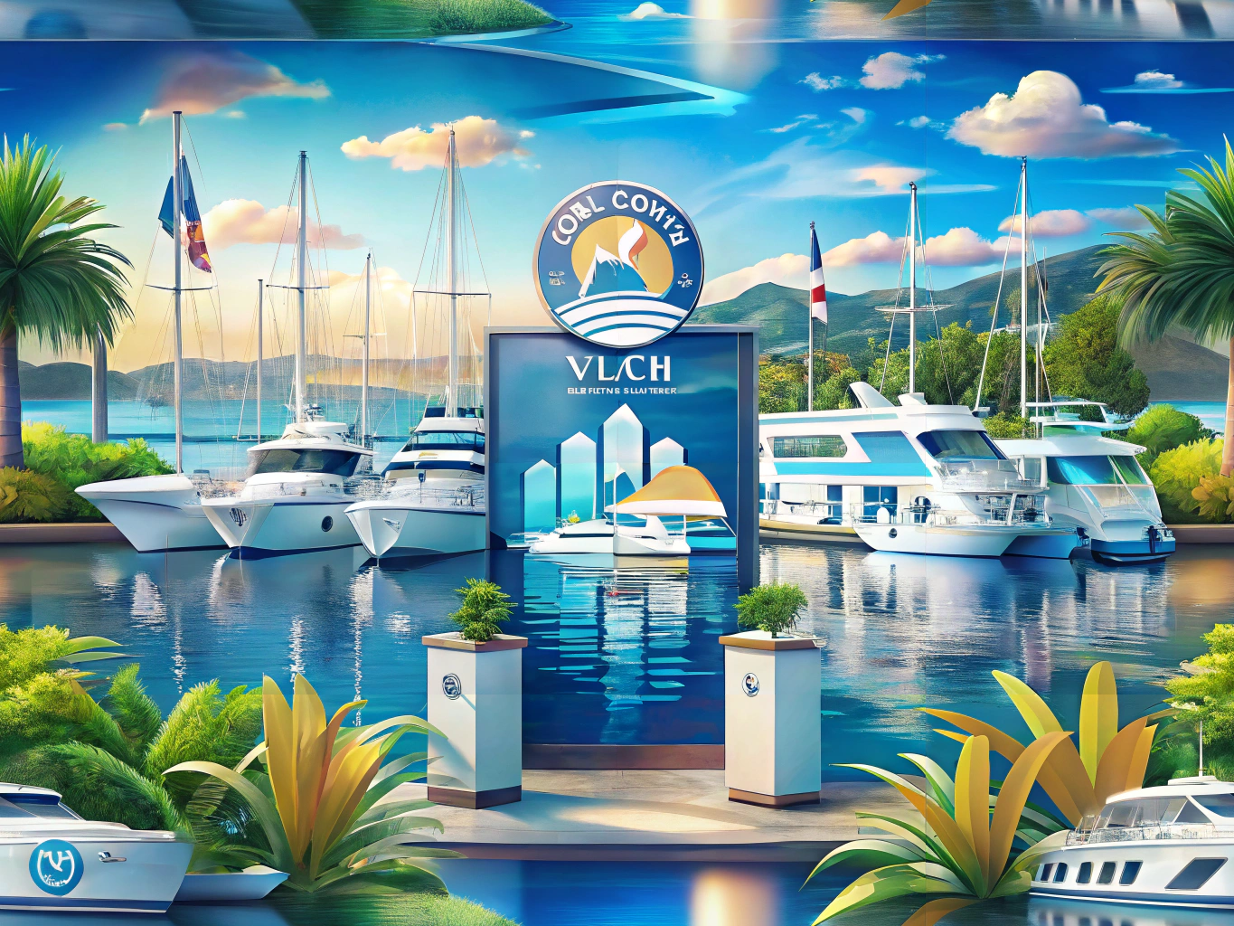 Personalized signage in a vibrant yacht club with printed and digital displays