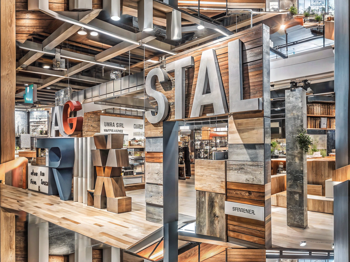 Diverse signage materials in a vibrant retail space showcasing indoor and outdoor signs