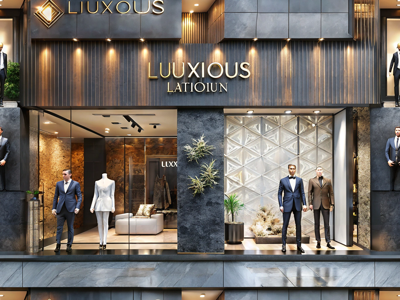 Luxurious business signage for fashion brands in an upscale store front