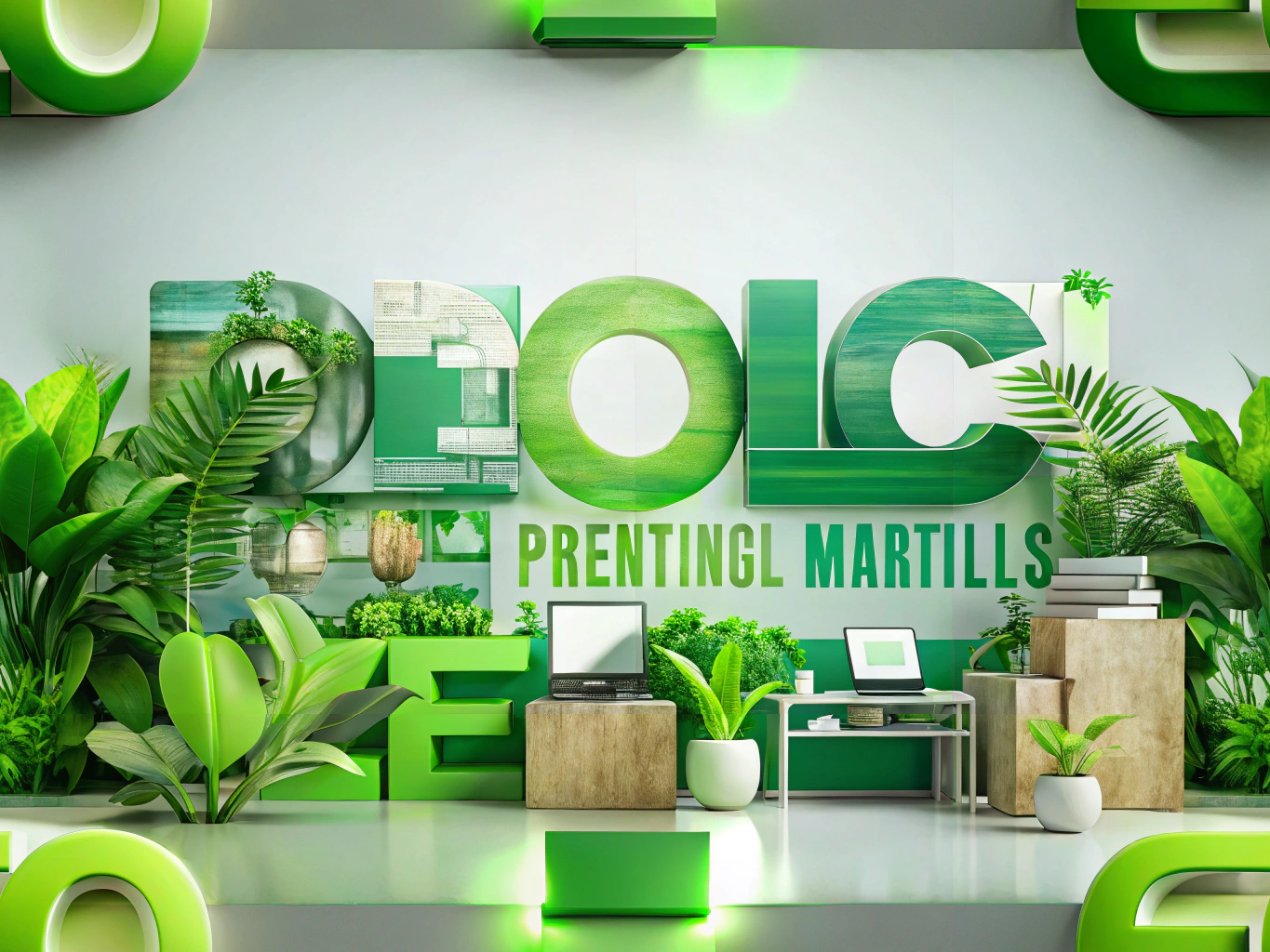 Eco-friendly printing materials and equipment in a sustainable office environment