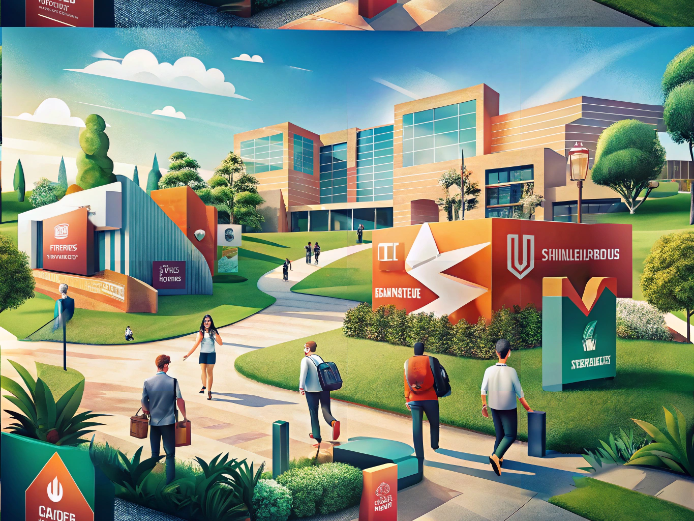 University campus with various signage enhancing student experience