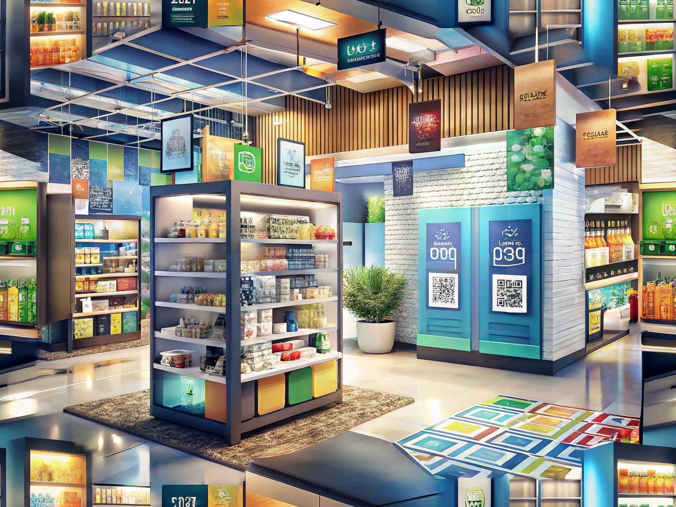 Retail marketing materials featuring QR codes bridging digital and physical strategies