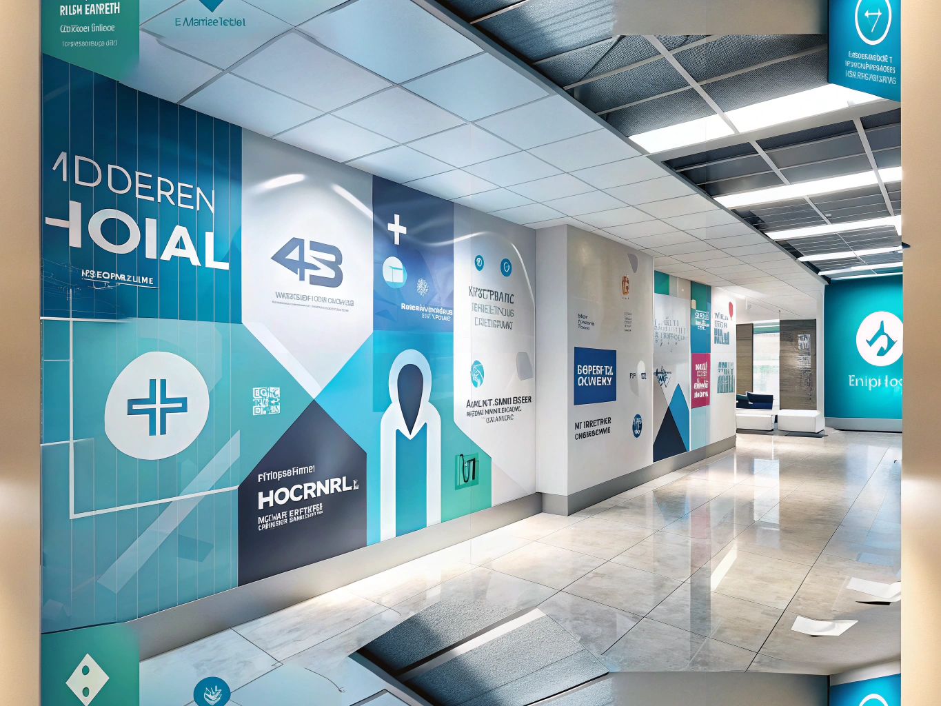 Custom signage enhancing branding and patient experience in a modern hospital interior