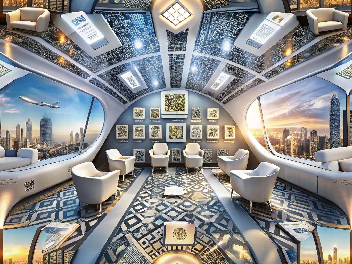 Printed marketing materials with QR codes in a luxurious jet club setting