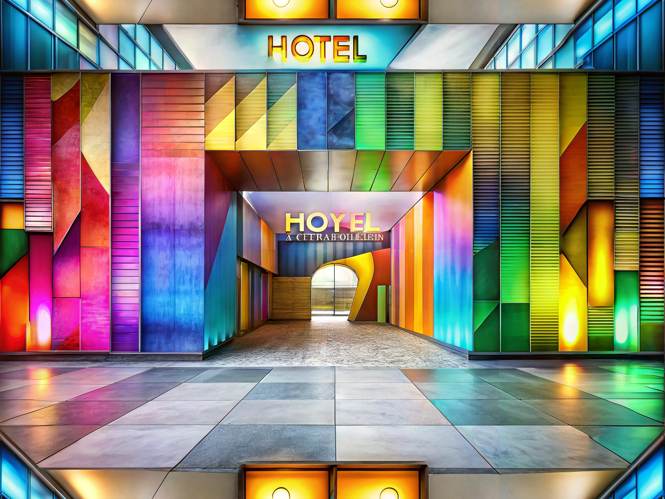 Colorful hotel signage showcasing the psychology of color in hospitality